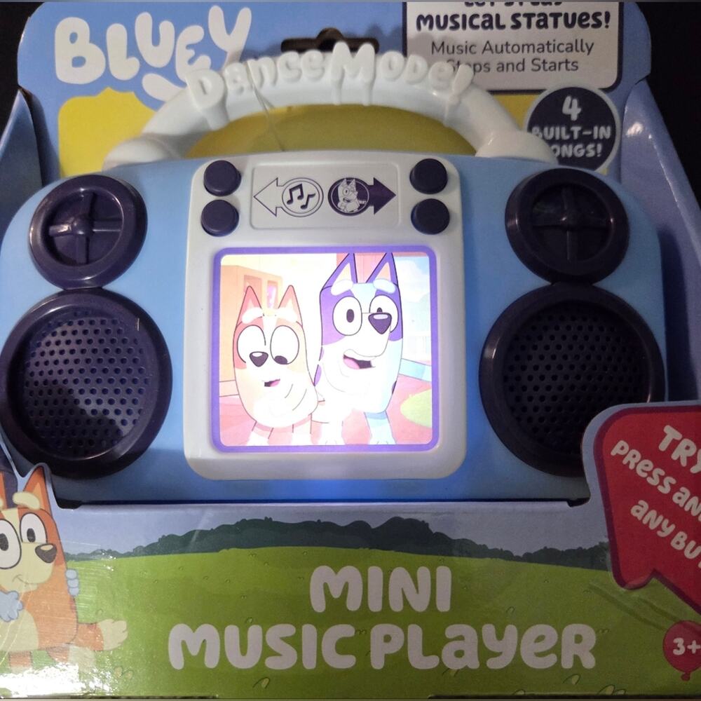 Bluey Mini Music Player Toy 4 Songs Musical Statues Light Up Dance Mode NIB
